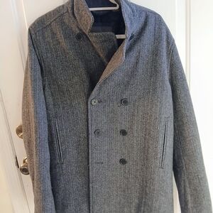 Ben Sherman Gray Herringbone Double-Breasted Pea Coat